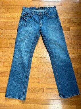 Ariat Rebar M4 Relaxed Boot Loop Lock Men's Blue Denim Jeans Size 34X34 Clean